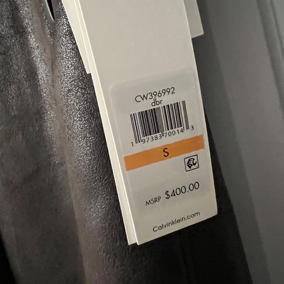 Calvin Klein brown faux leather shearling trimmed hooded coat - Picture 3 of 13